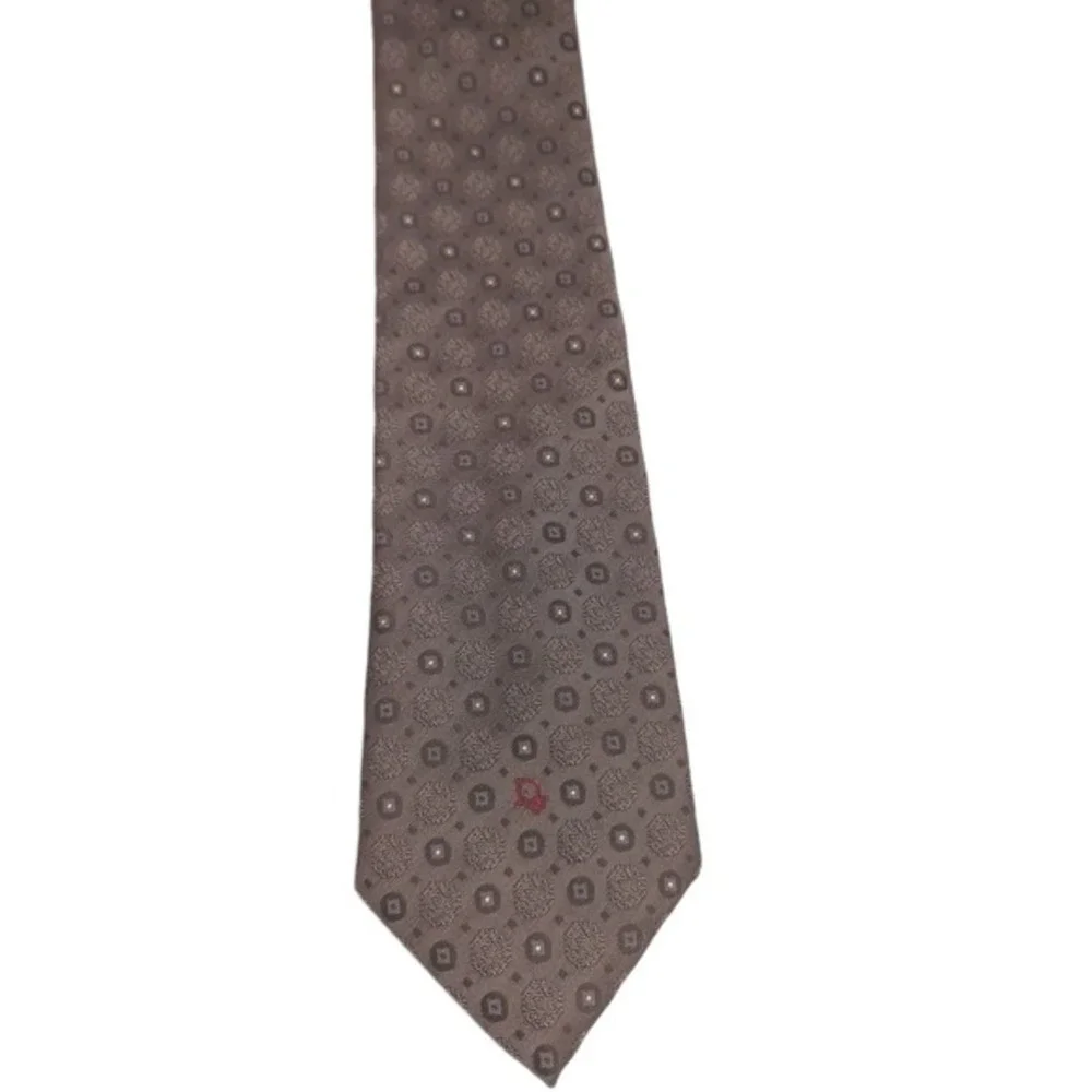Christian Dior Monsieur Brown Vintage Embroidered‎ Silk Blend Geometric Neck Tie